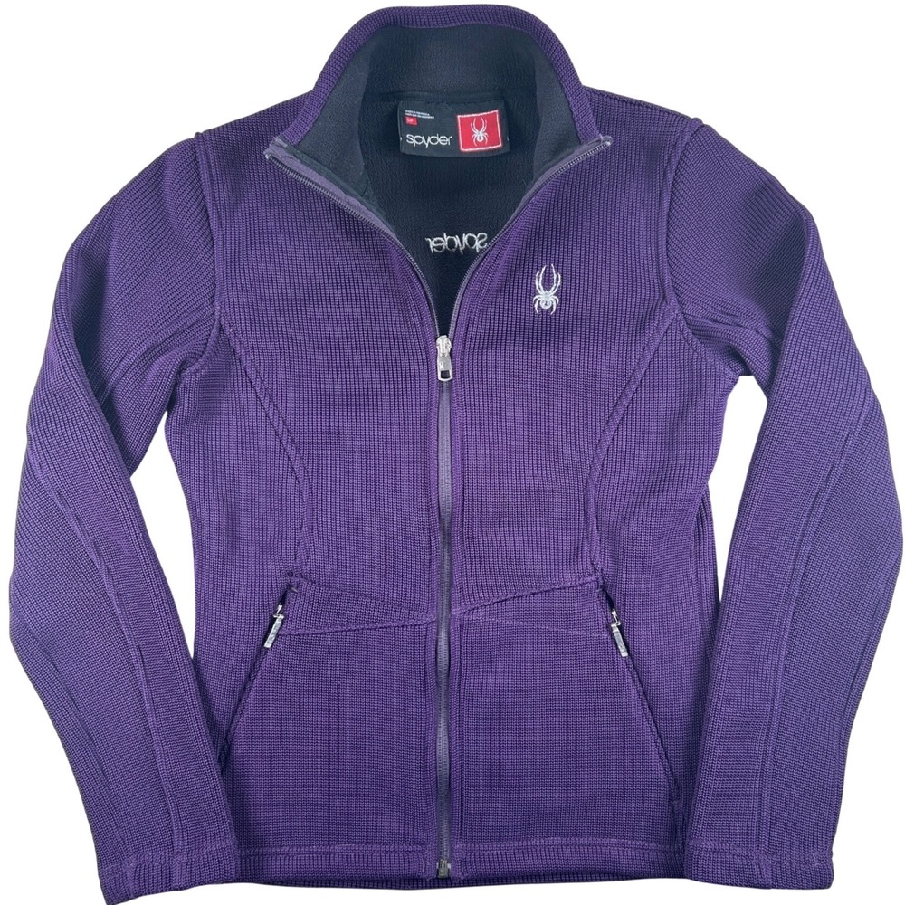 Spyder Full Zip Sweater Jacket‎ Women S Purple Ribbed Knit Gorpcore Athleisure
